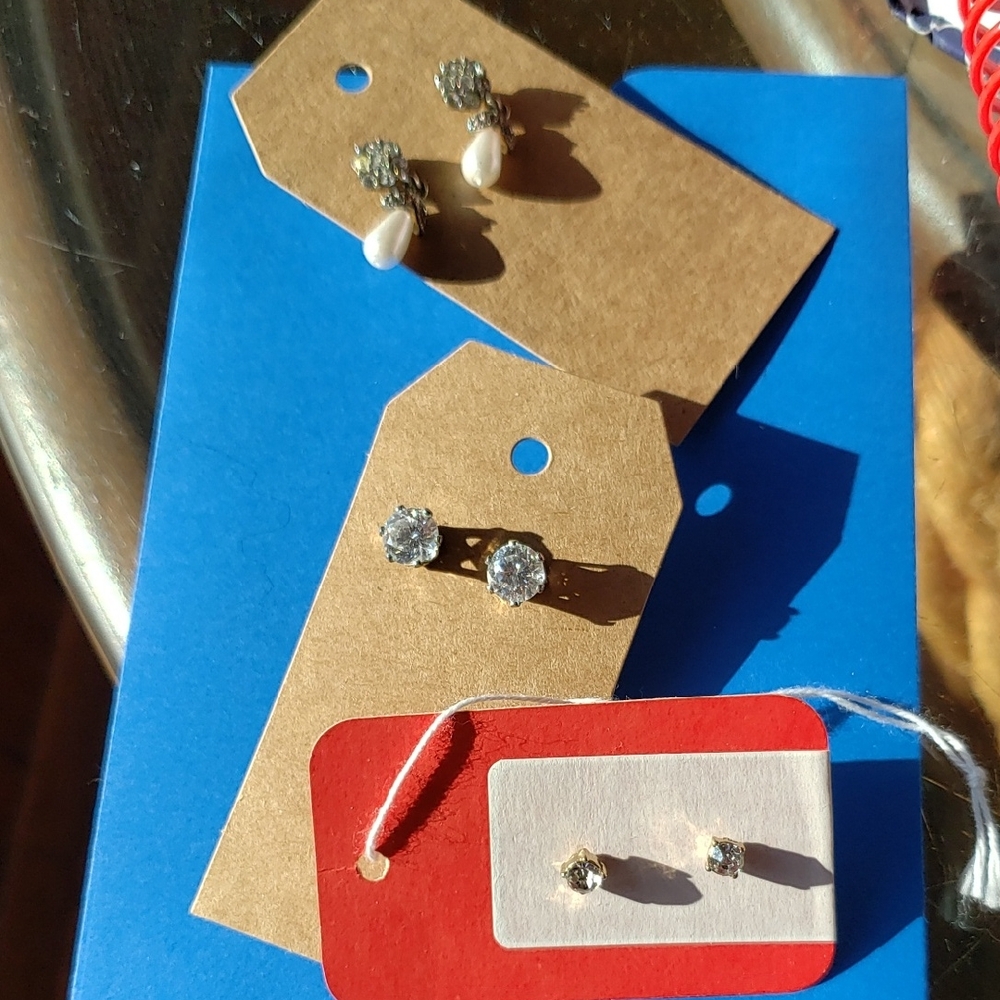 Silver and Pearl Earrings 3 Pr